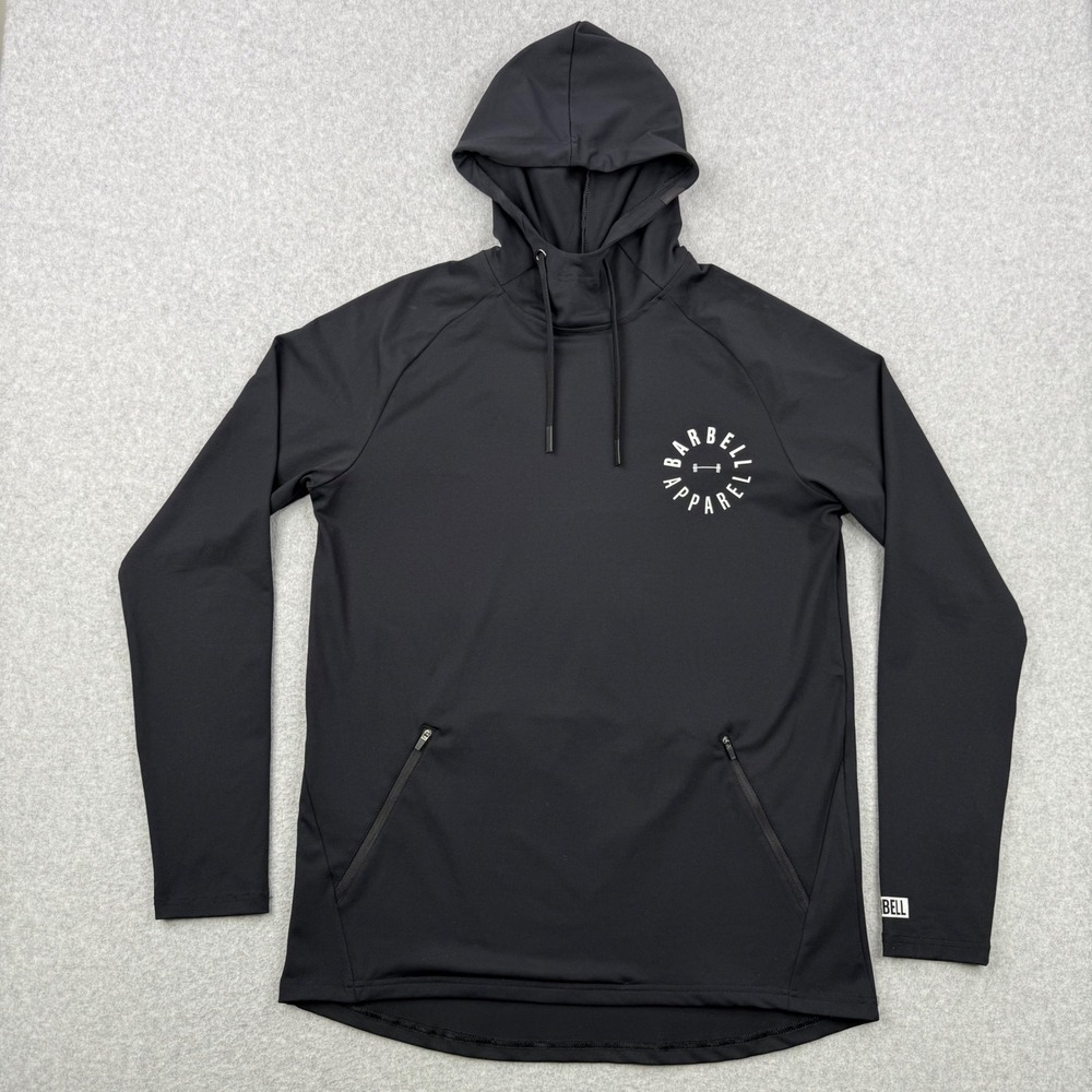 Barbell Apparel Hoodie Mens Large Black Athletic Stretch Gym Workout Pullover